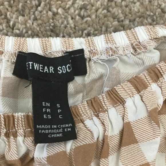 Brown and White Gingham Off-Shoulder Top - Picture 2 of 3